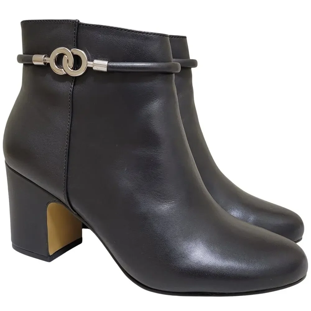 Bella Vita Women Diaz Block Heel Ankle Booties Size US 5.5M Black Leather
